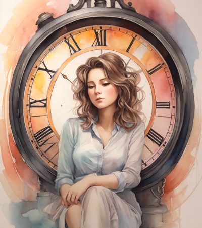 DreamShaper_v7_woman_trapped_in_time_trapped_in_a_clock_pastel_0